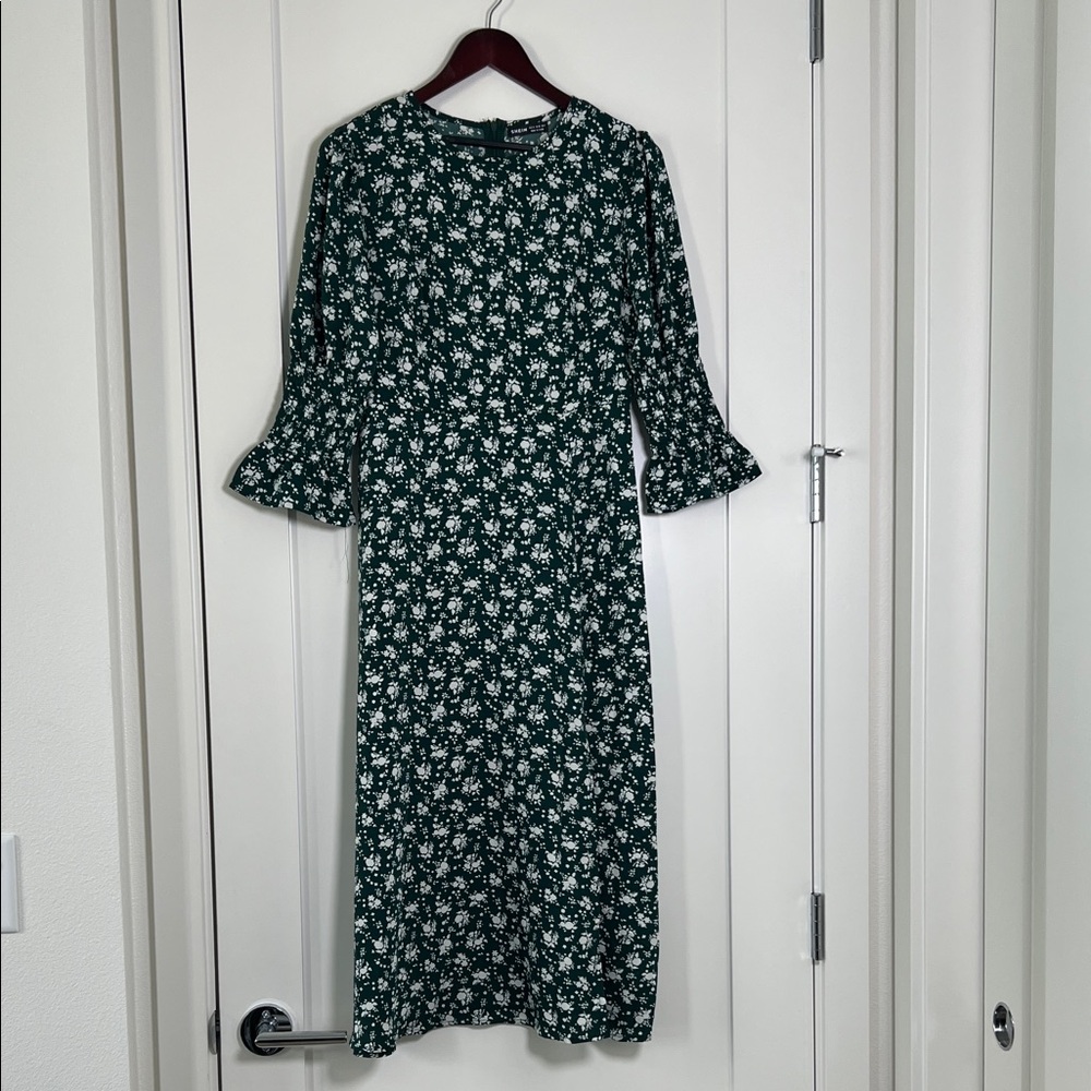 SHEIN Dark Green Floral Long Sleeve Dress